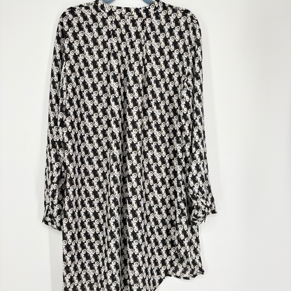 New Sejour Motorcycle Print High-Low Tunic 18W Top Black White Olive Long Sleeve - Picture 3 of 16